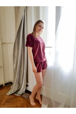 Велюровый комплект Toozz шорты + футболка кирпичного цвета